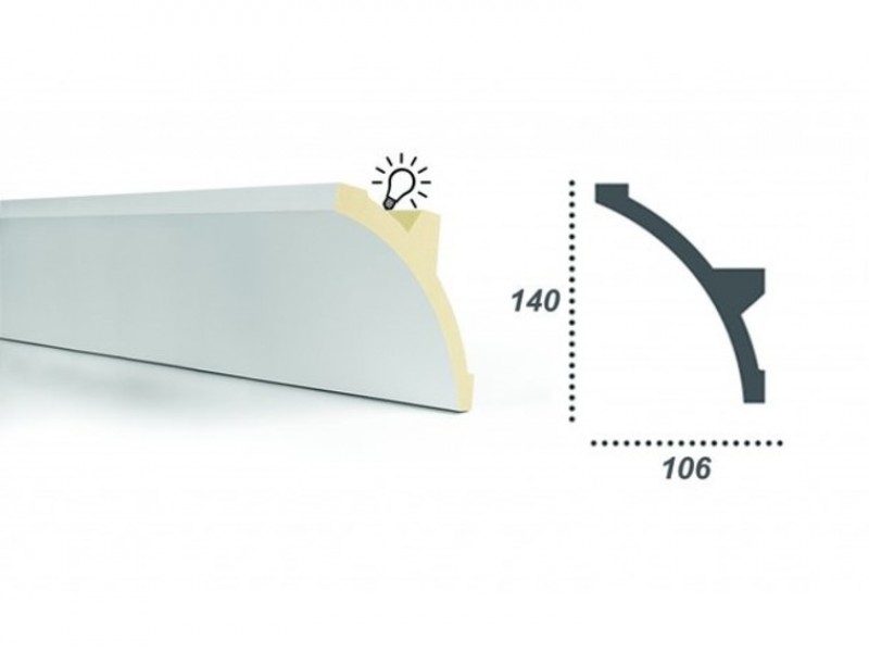 Плинтус потолочный Tesori KF708 FLEXI гибкий для скрытого освещения полиуретан